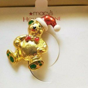 Macy's Holiday Lane Teddy Bear Gold Tone Brooch